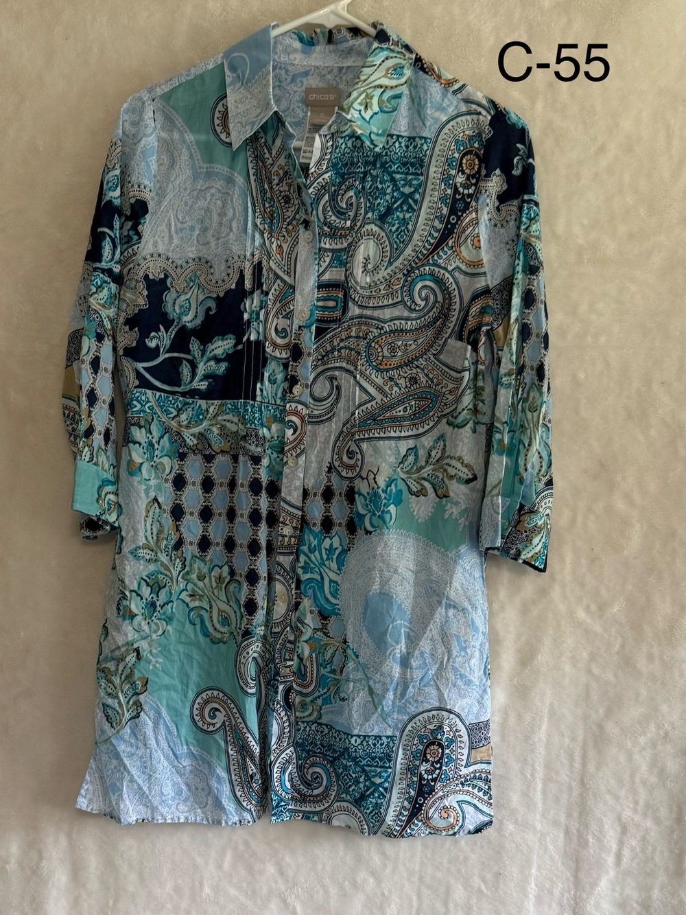 Chico's Teal & Navy Paisley Button-Front Tunic